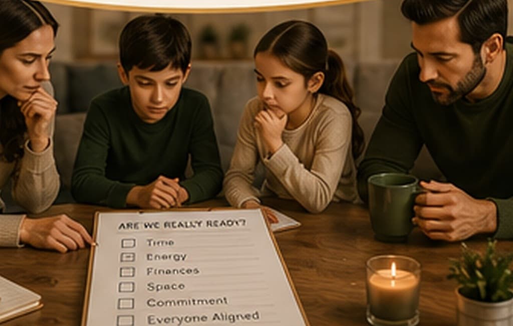 A family around the table going through a readiness checklist